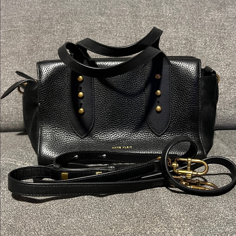 Anne Klein Black Leather Handbag with Gold Accents